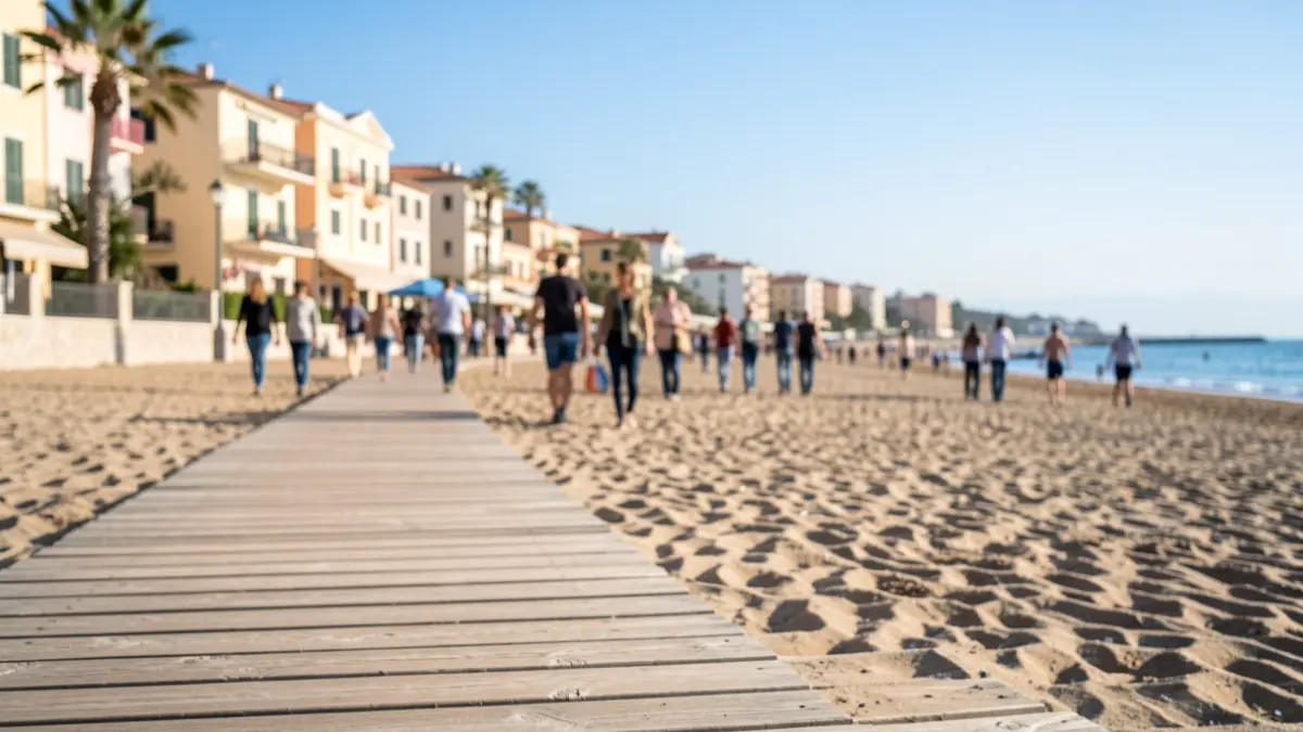 Generic image of a wooden boardwalk on a Mediterranean beach.