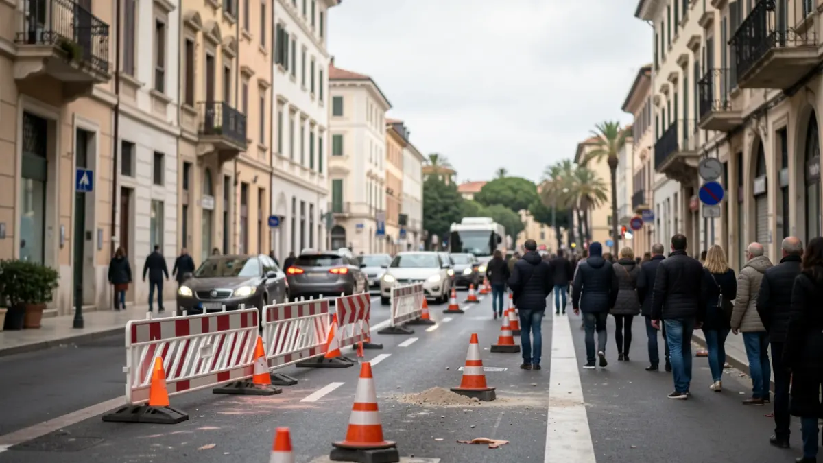 Generic image of roadworks and traffic diversions in a Mediterranean city.