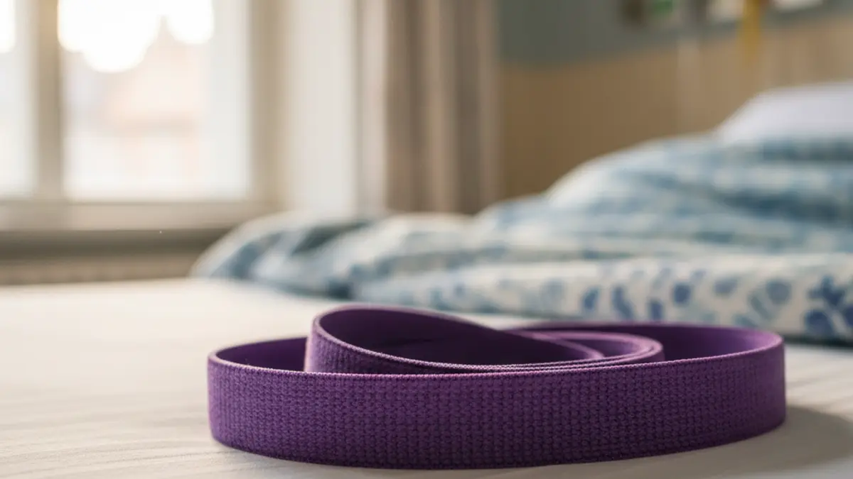 Generic image of an elastic resistance band on a hospital bed, symbolizing physical activity during quarantine.