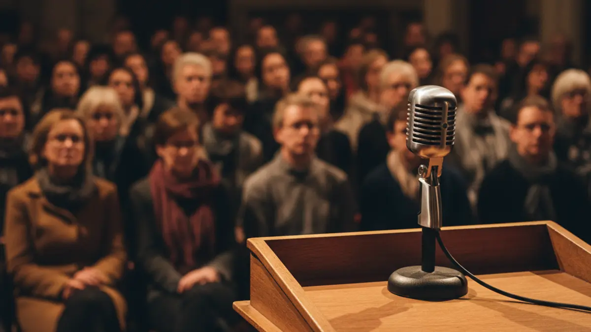Generic image of a microphone on a podium during a cultural event.
