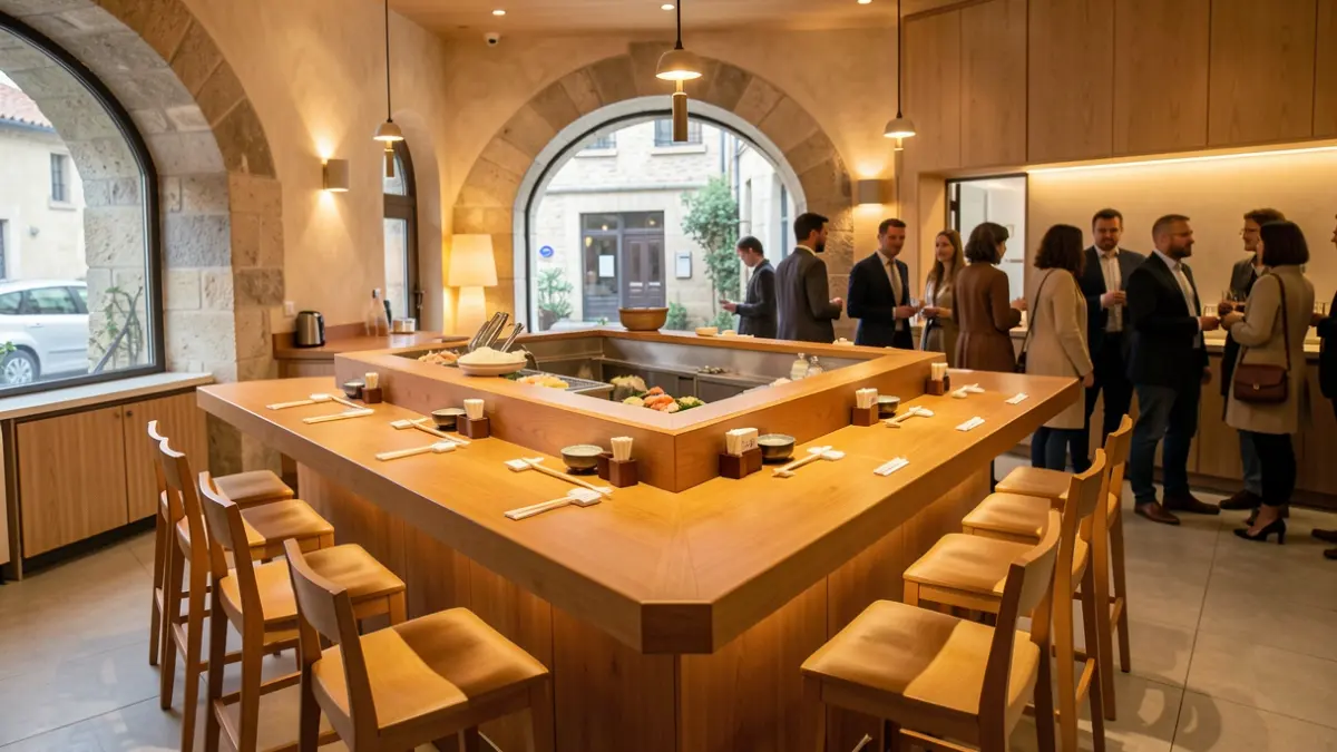 Generic image of a Japanese restaurant bar with Mediterranean details.