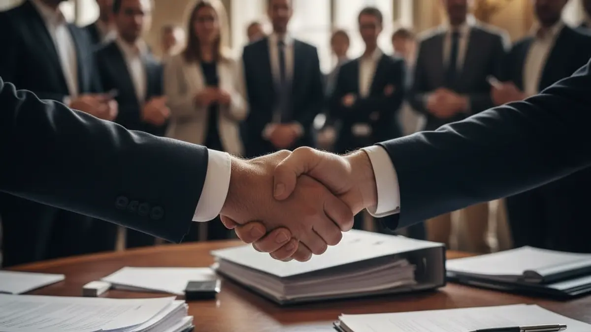 Imatge genèrica de dos mans encaixant-se sobre un escrit, simbolitzant un acord laboral o contracte.