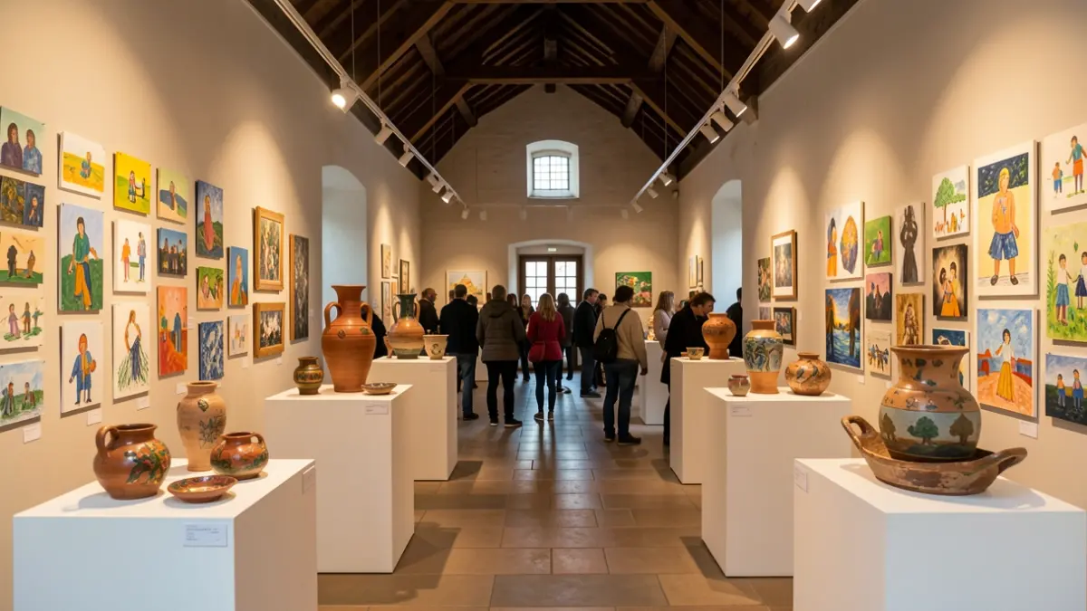 Imatge genèrica d'una exposició d'art amb obres de joves estudiants.