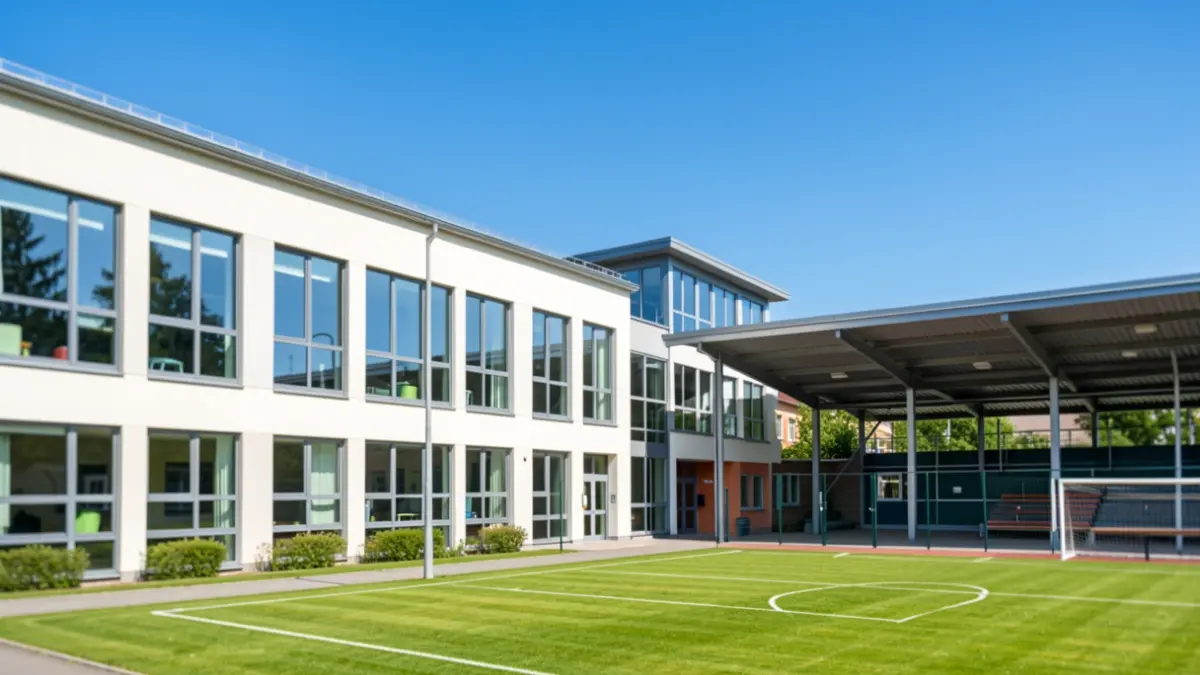 Imagen genérica de un centro educativo y un pabellón deportivo.
