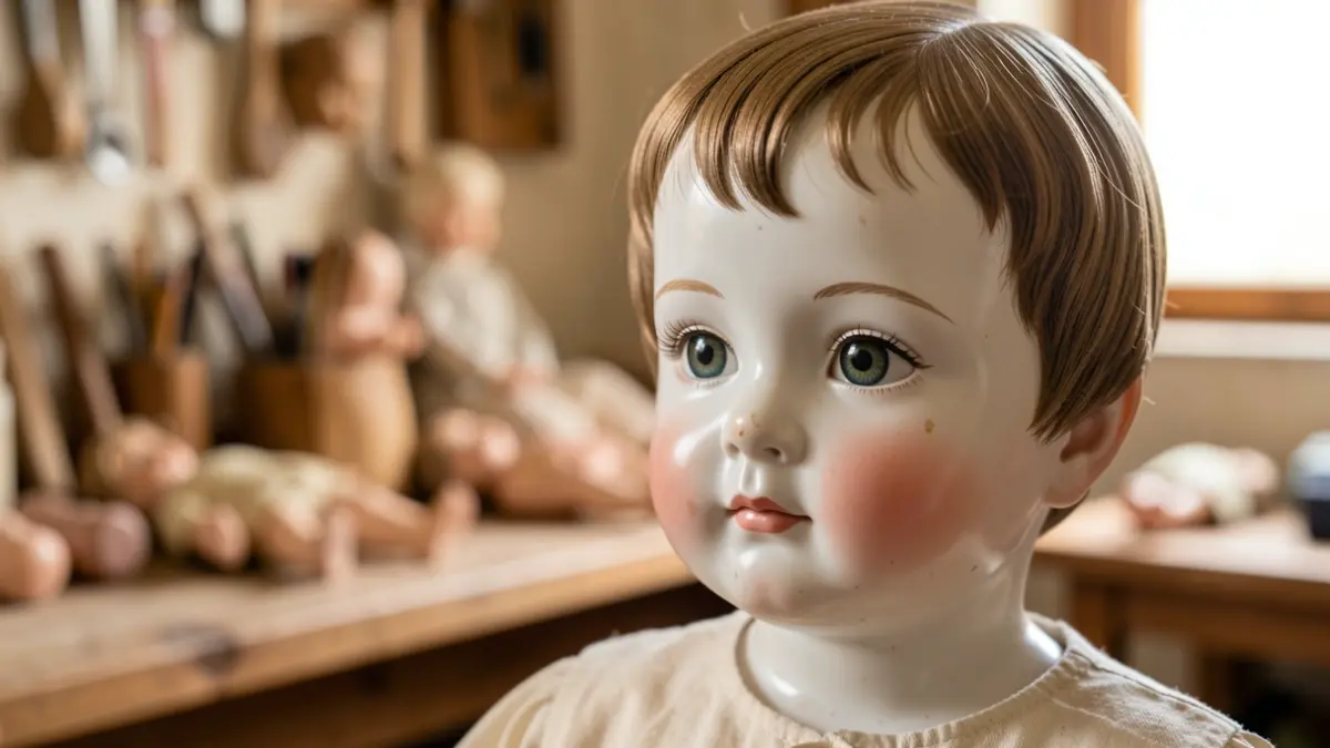 Generic image of an antique doll in a workshop.