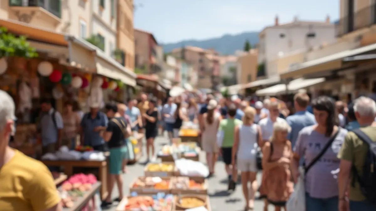 Imatge genèrica d'una fira tradicional amb molta gent i activitats culturals en un poble mediterrani.