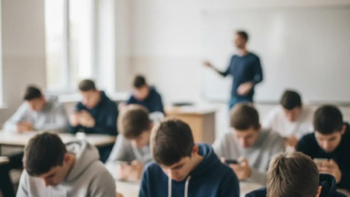 Generic image of teenagers interacting with screens in an educational setting.