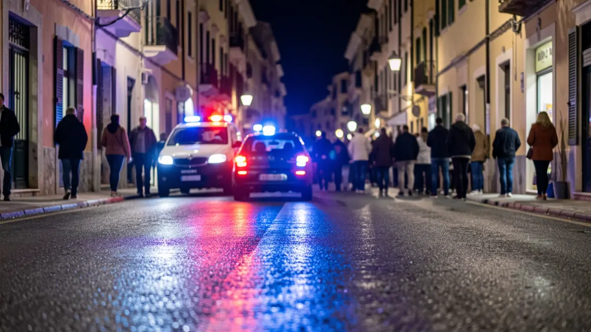 Generic image of police emergency lights reflecting on wet asphalt at night.