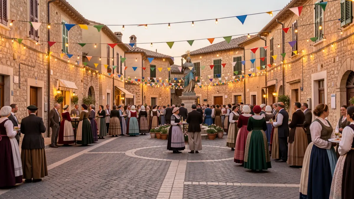 Imatge genèrica d'una plaça de poble mediterrani amb una celebració religiosa.