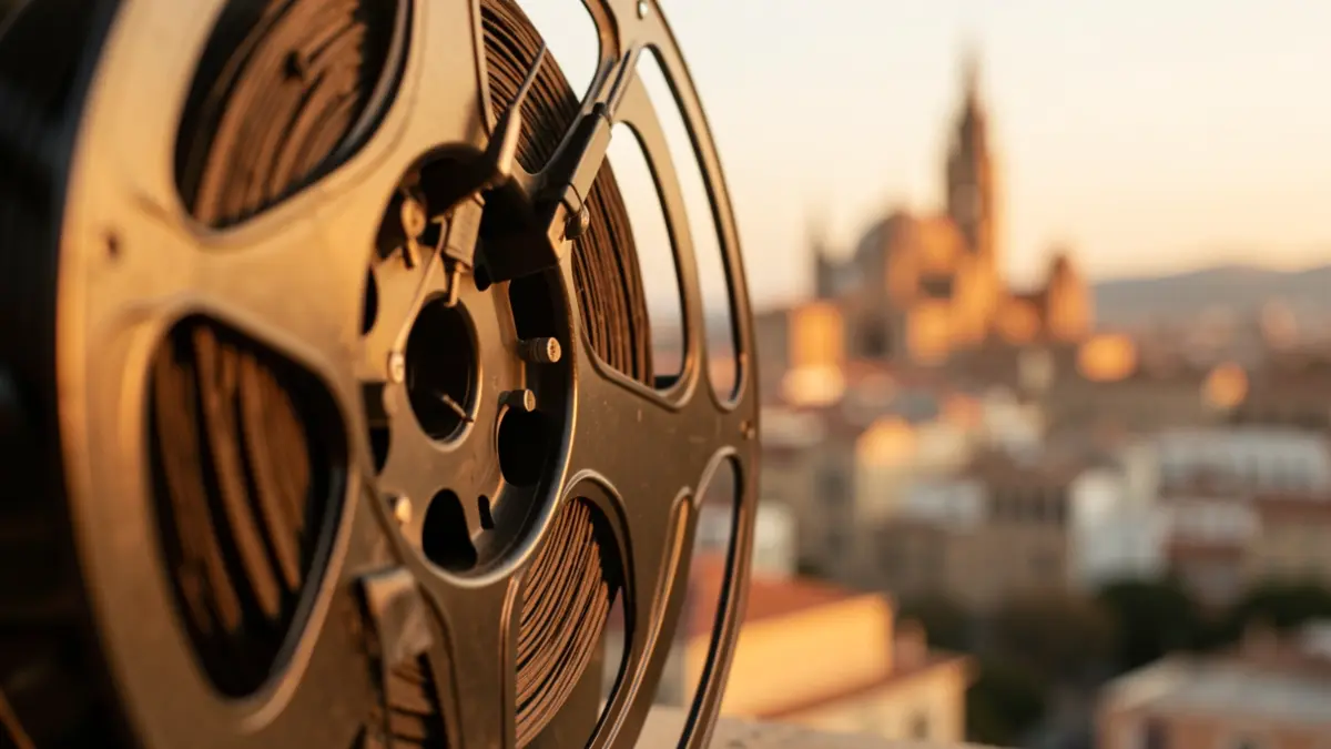 Generic image of a film reel with the Alicante skyline in the background.