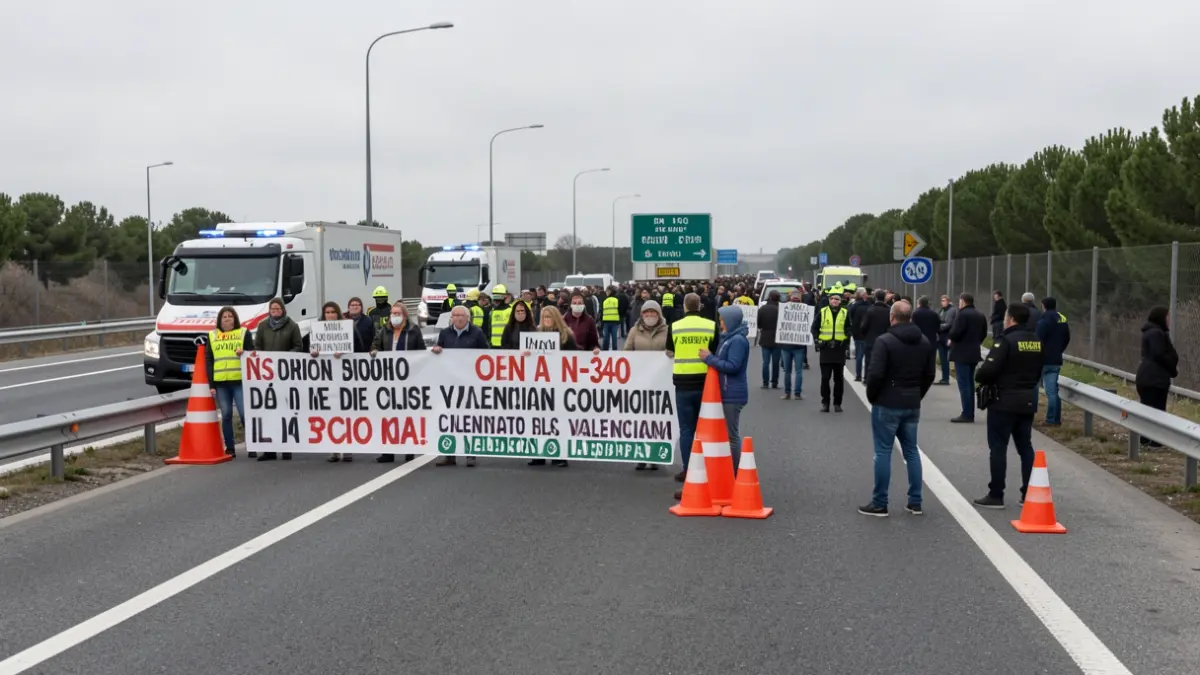 Generic image of protesters blocking a highway.