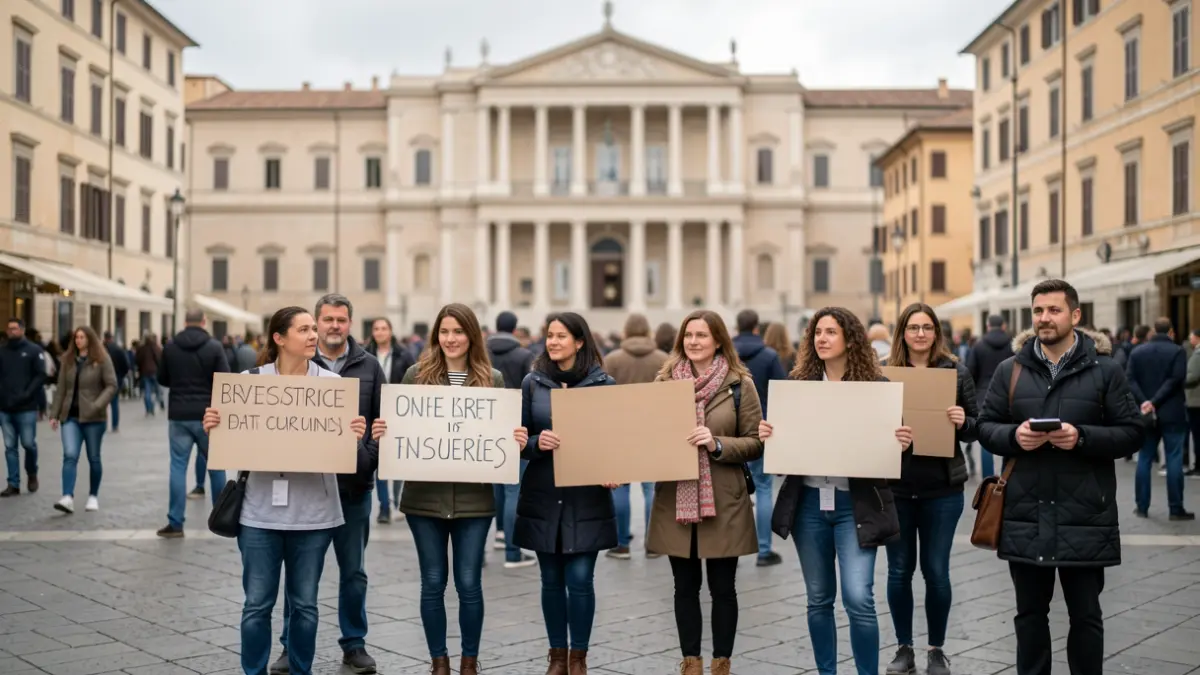 Imatge genèrica de professors manifestant-se davant d'un edifici oficial.