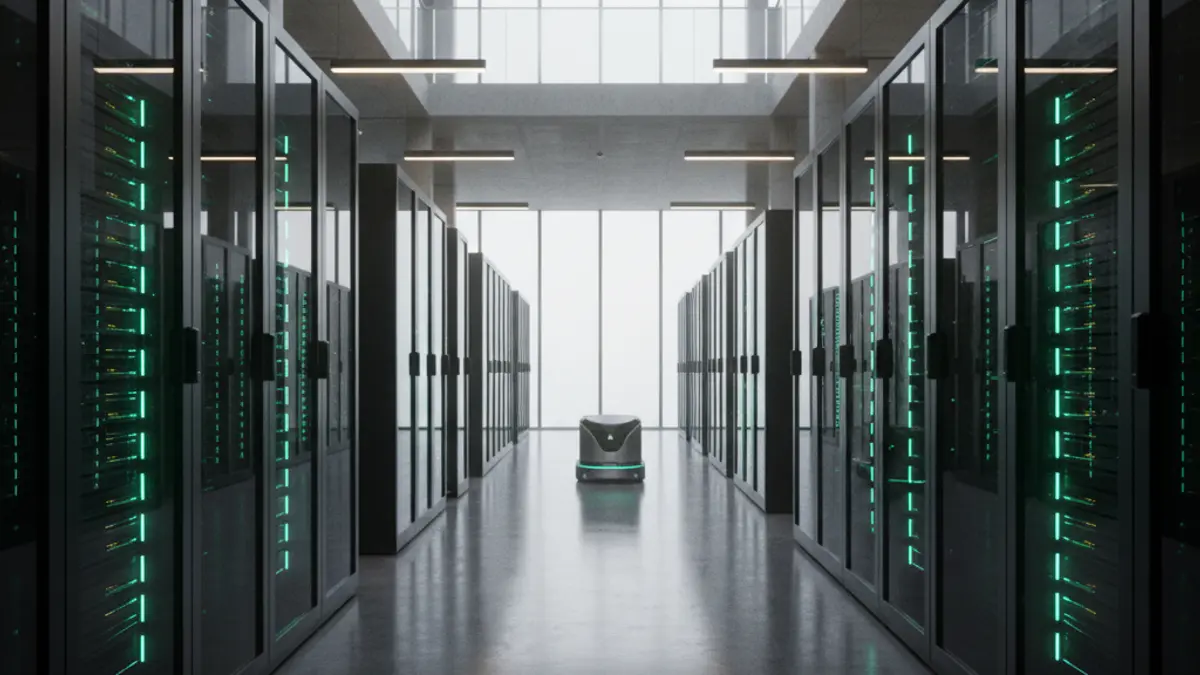 Generic image of a modern data center with illuminated servers, representing technology and cybersecurity.