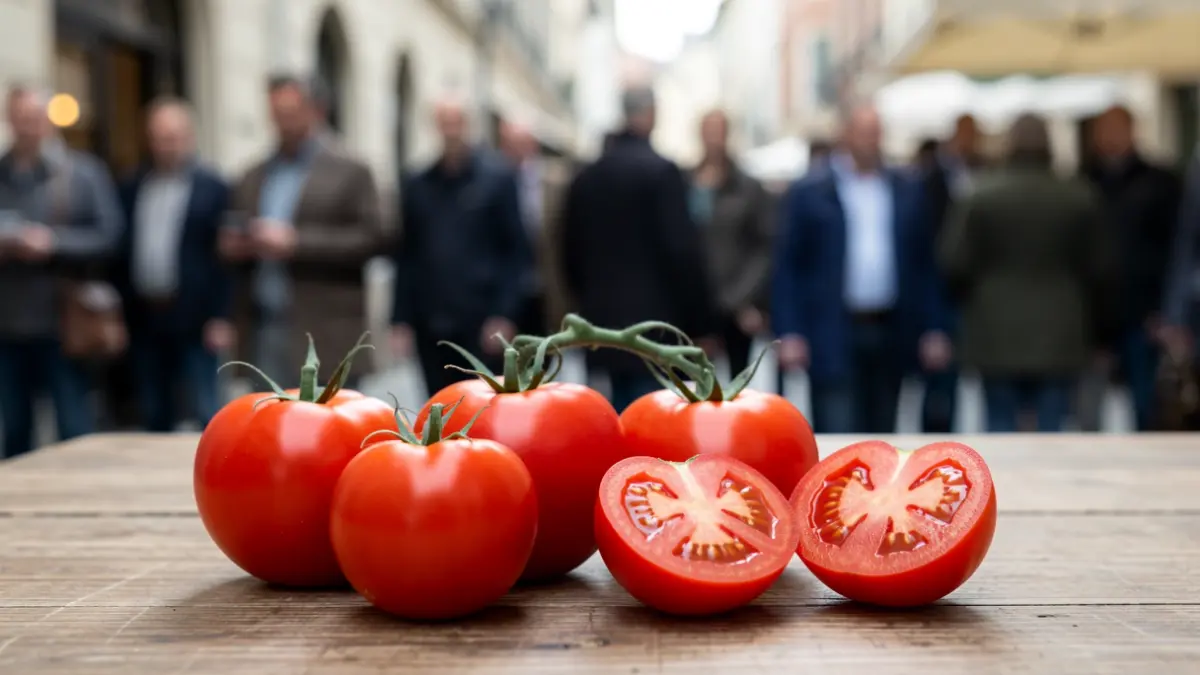 Imagen genérica de tomates maduros sobre una mesa de madera.