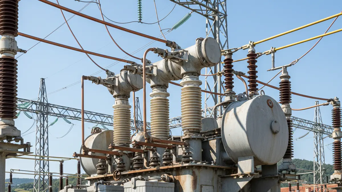 Imatge genèrica d'una subestació elèctrica amb un compensador síncron.