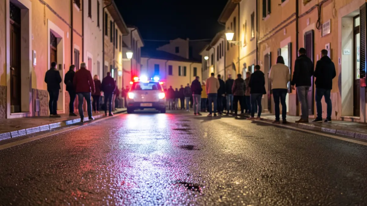 Imatge genèrica de llums d'emergència en asfalt mullat.
