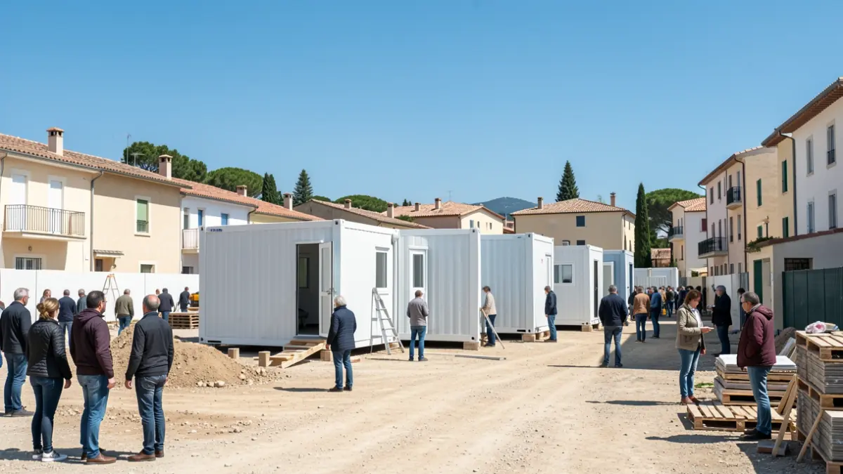 Obres de construcció d'habitatges industrialitzats en una localitat valenciana.