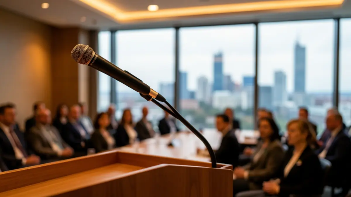 Generic image of a microphone on a podium.