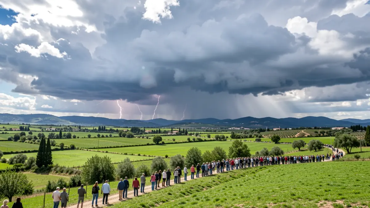 Imatge genèrica de núvols de tempesta sobre un paisatge rural valencià.