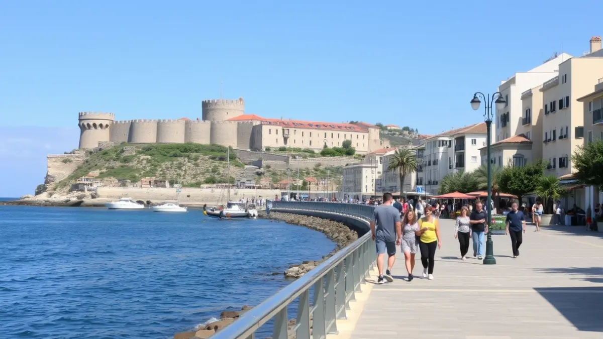 Imatge de la línia costanera de Santa Pola amb el castell-fortalesa al fons, destacant les millores en accessibilitat.
