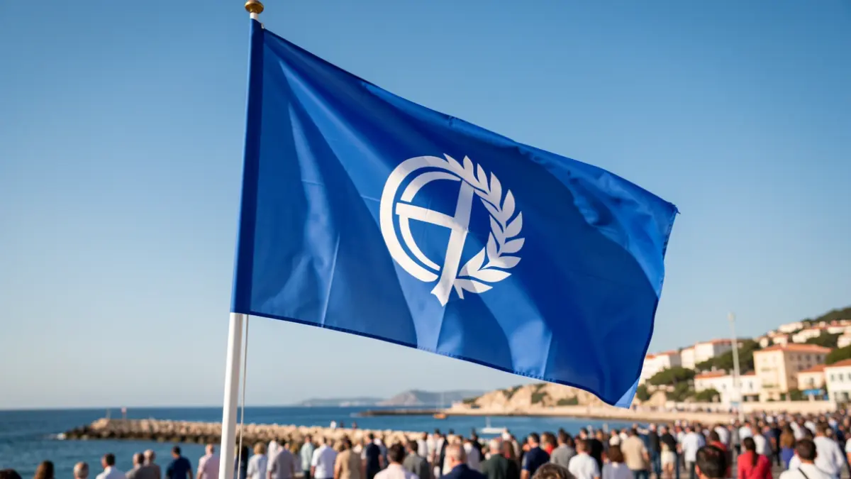Imagen genérica de una Bandera Azul ondeando en una playa.