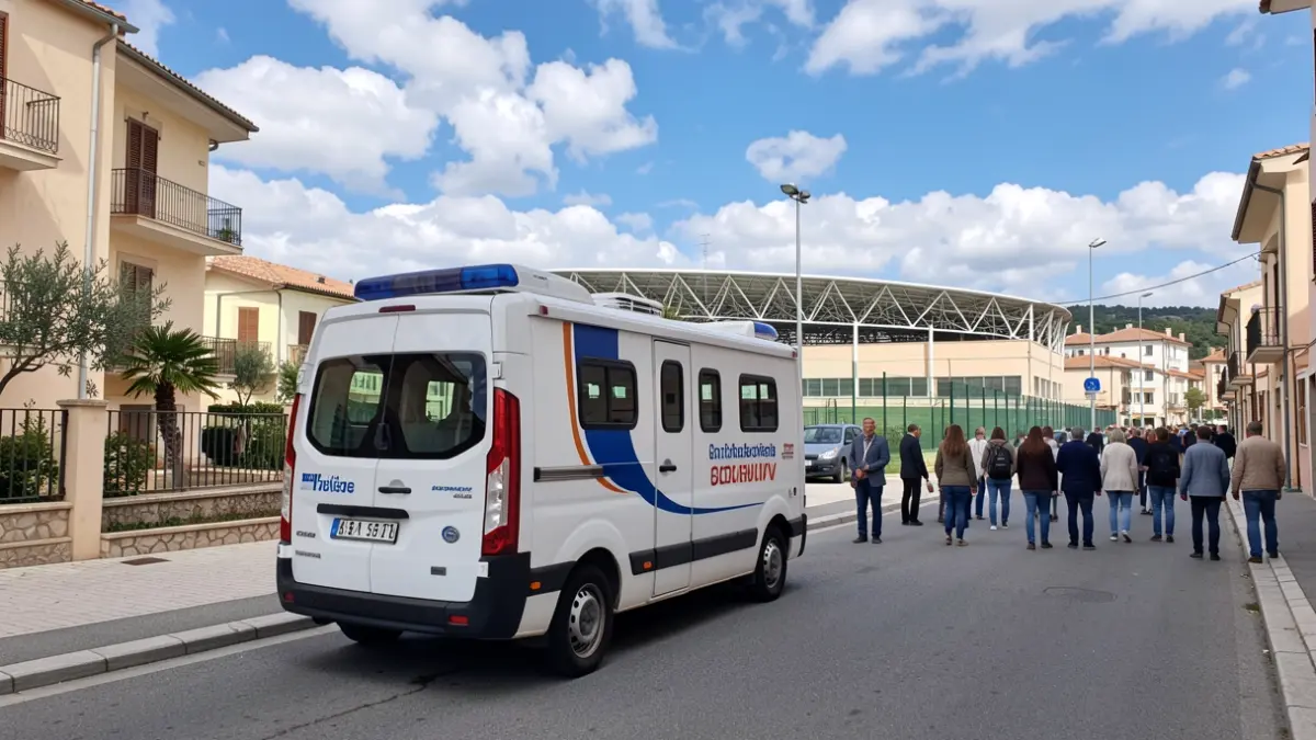 Unitat mòbil d'Inspecció Tècnica de Vehicles (ITV) estacionada al carrer Cantar del Mío Cid, al costat de la Ciutat Esportiva de Segorbe.