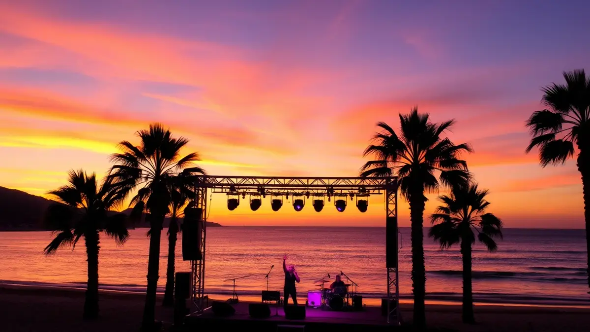 Imatge genèrica d'una festa en la platja amb un capvespre mediterrani, música i gent gaudint de l'ambient.