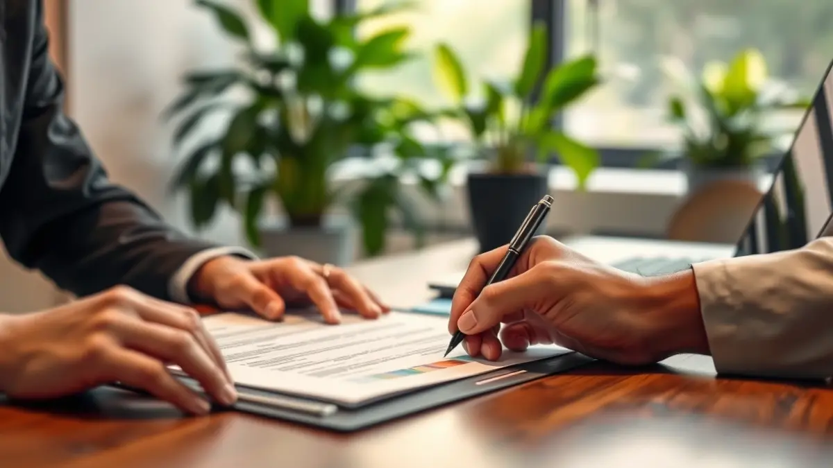 Imagen genérica de manos firmando un documento, simbolizando la colaboración en proyectos de desarrollo sostenible.