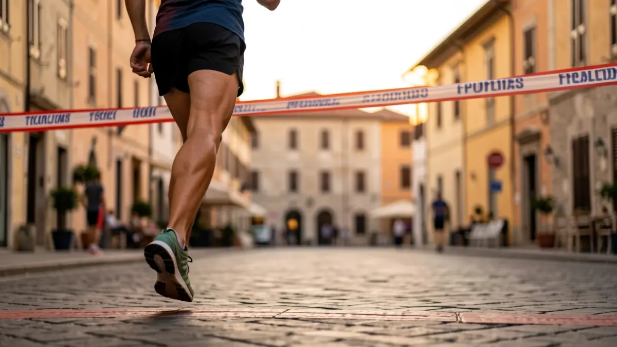 Generic image of a sports race with a runner crossing the finish line.