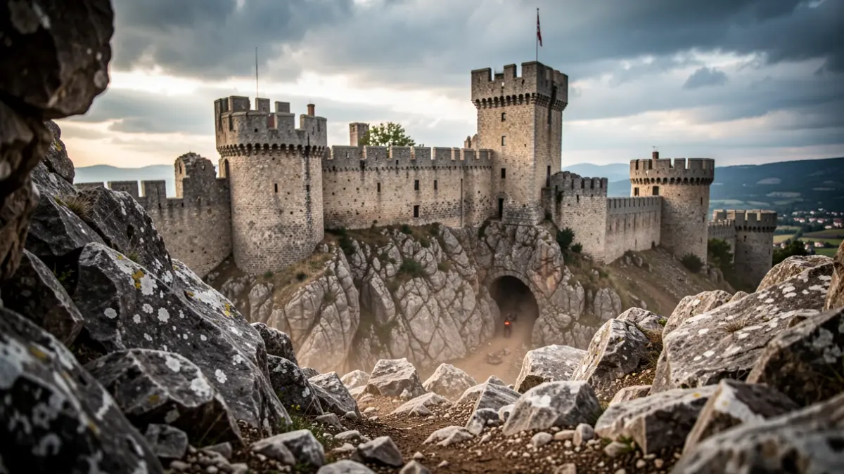 Imagen genérica de terreno rocoso y de difícil acceso cerca de un castillo.