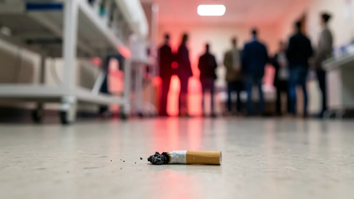 Imatge genèrica d'una burilla de cigarret cremant en un hospital.