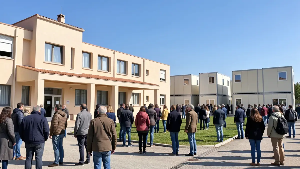 Imagen genérica de un centro educativo con aulas prefabricadas en un entorno urbano.