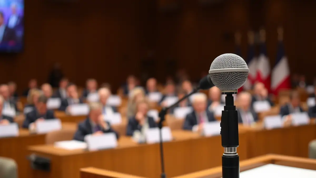Imagen genérica de un micrófono en un atril durante un congreso político.