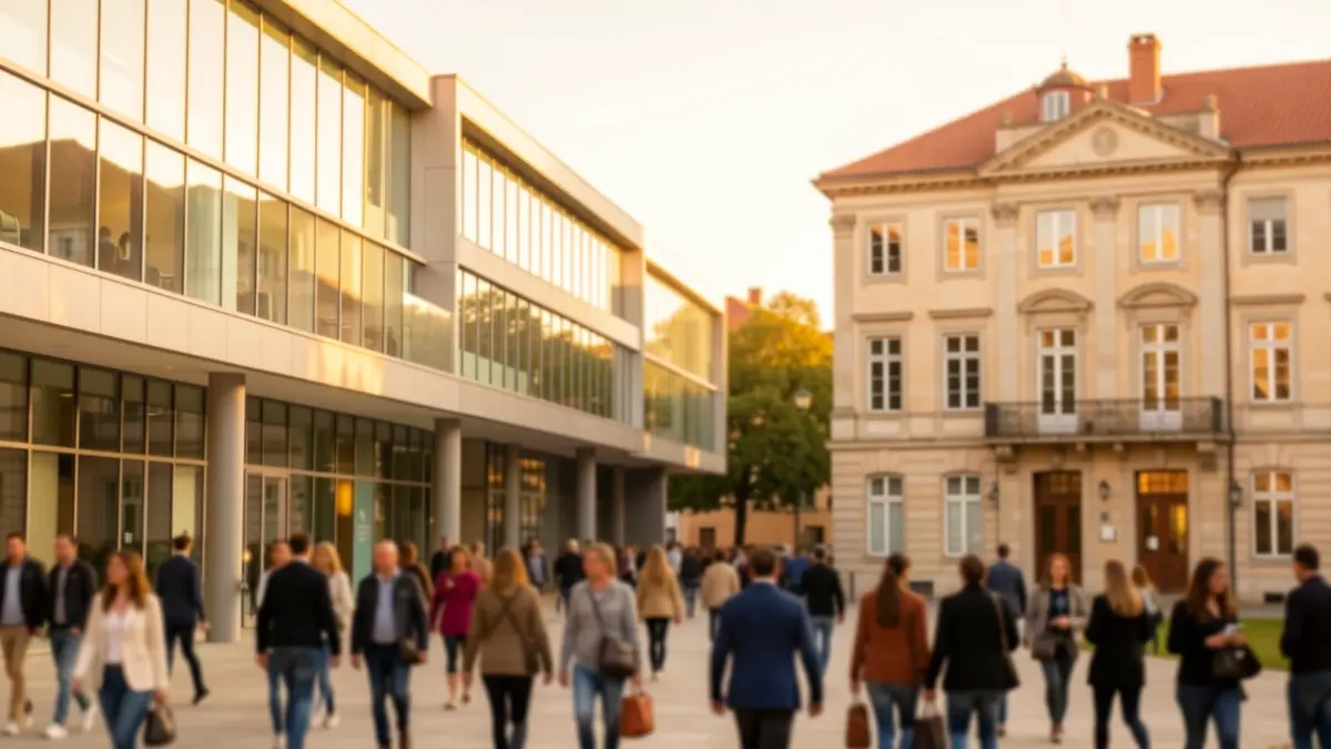 Generic image of two university buildings with students.