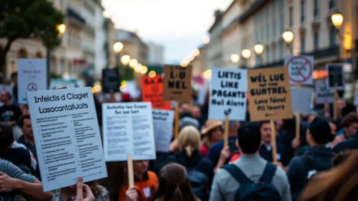 Imagen genérica de una manifestación con piquetes informativos en una ciudad mediterránea.