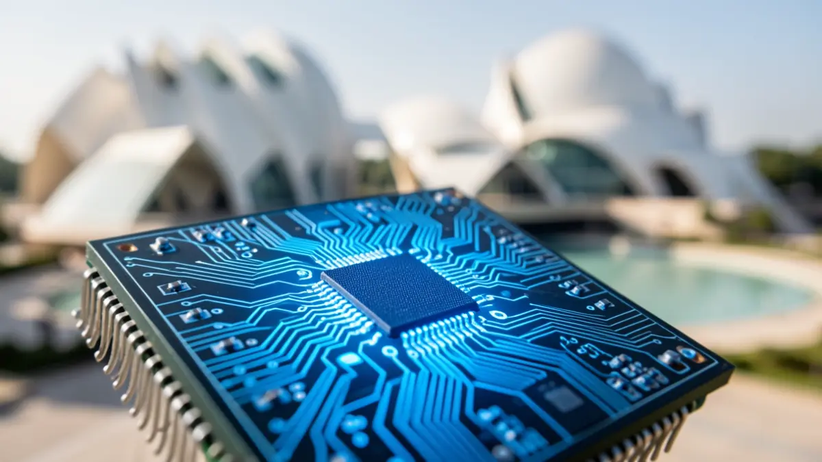 Generic image of microchips and the City of Arts and Sciences in Valencia.
