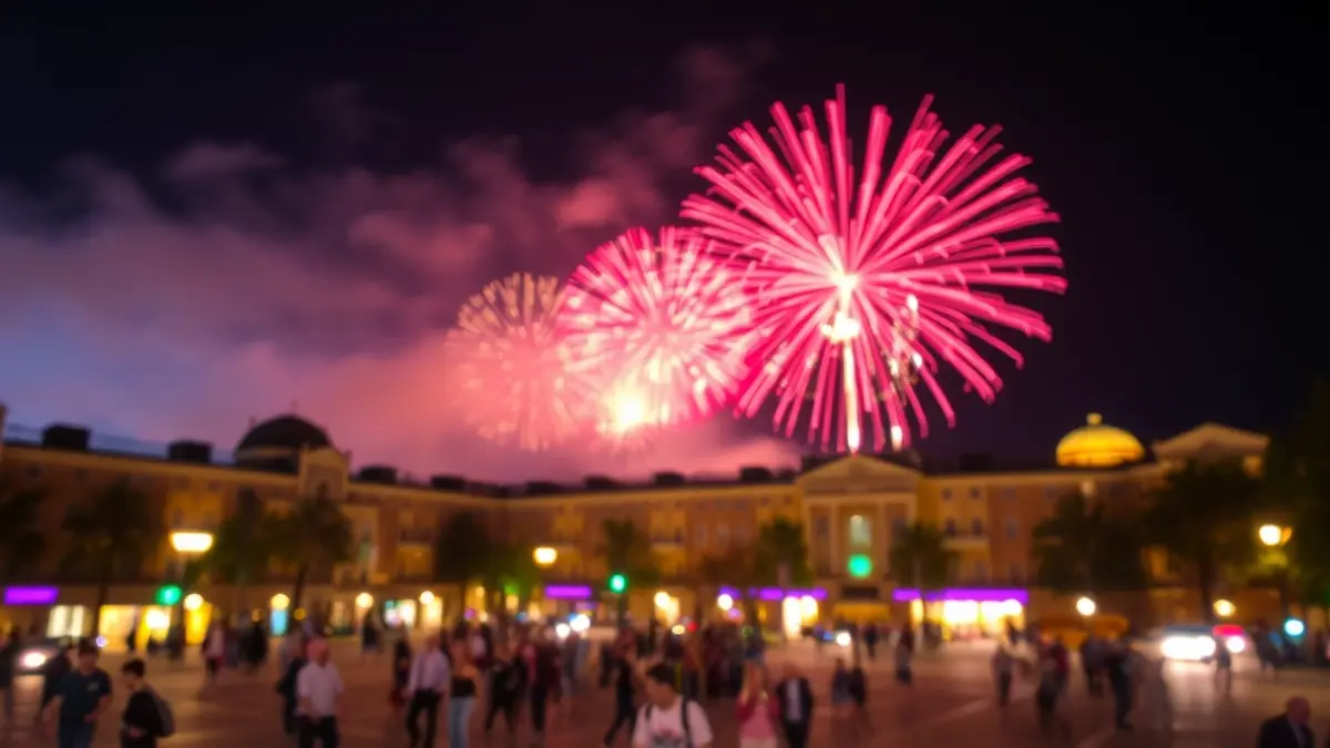 Image of a fireworks display illuminating the night sky in a Valencia square.