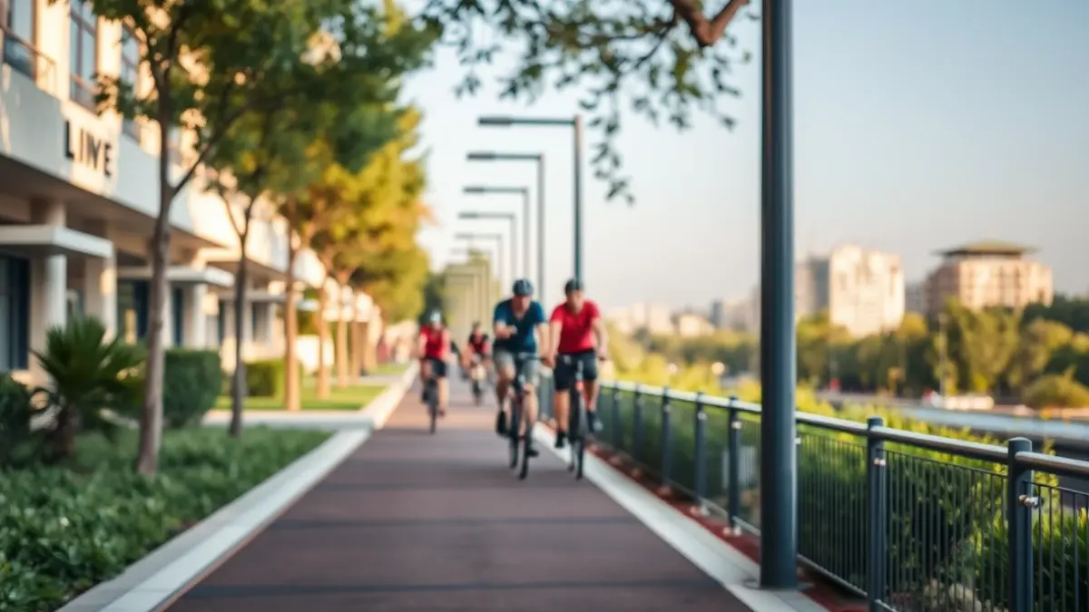 Generic image of a modern bike lane in a Mediterranean city, with blurred cyclists in the background.