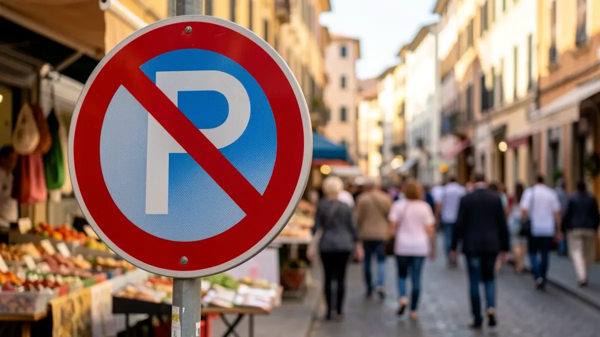 Generic image of a traffic sign prohibiting parking in an urban environment.
