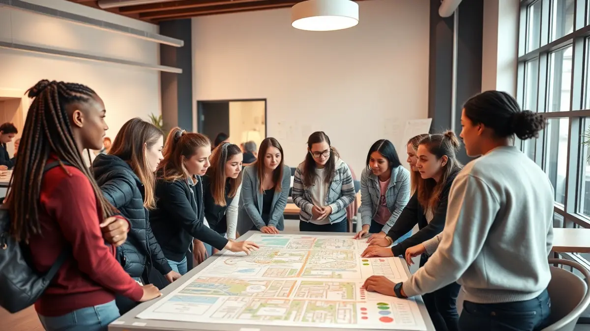 Imatge genèrica de joves col·laborant en un projecte urbà.