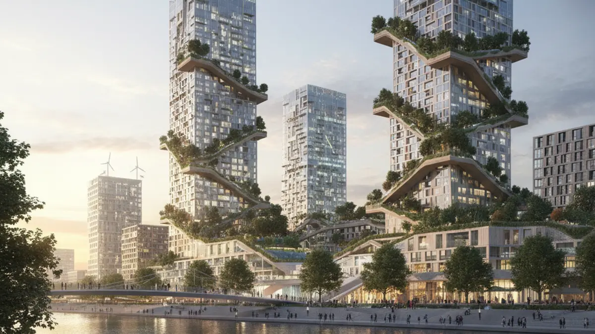 Imatge genèrica d'una ciutat moderna amb espais verds, simbolitzant el turisme sostenible i la integració ambiental.