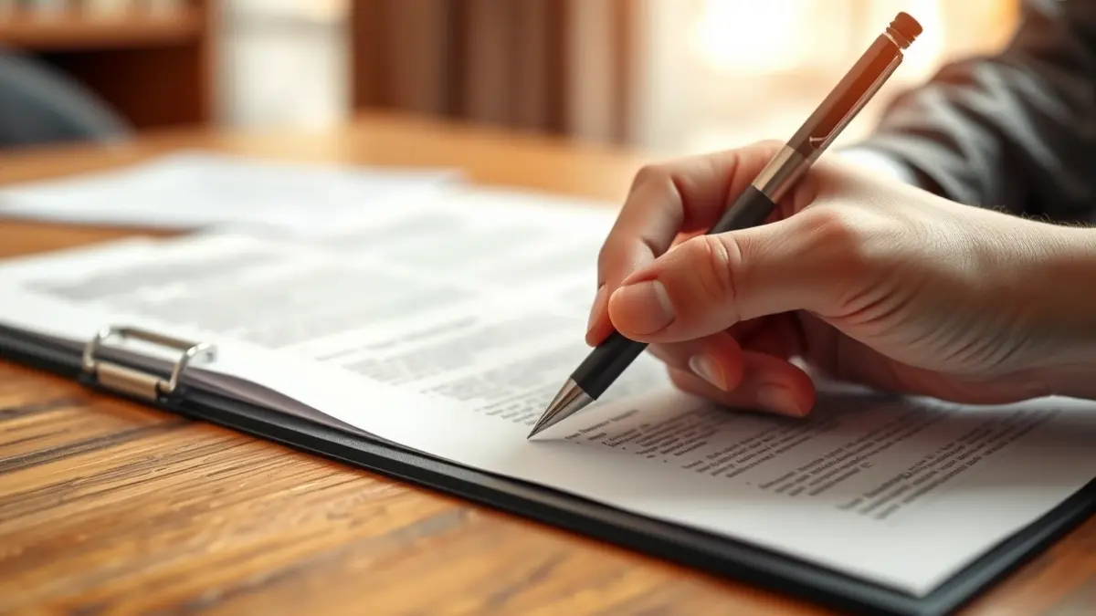 Generic image of a hand with a pen pointing at a document, symbolizing administrative processes and transparency.