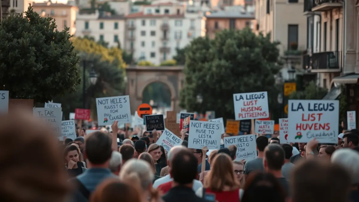 Generic image of a neighborhood protest in an urban park.