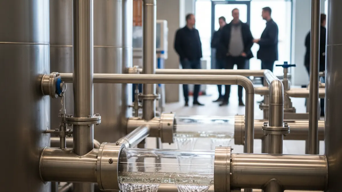 Generic image of a water treatment plant with pipes and machinery.