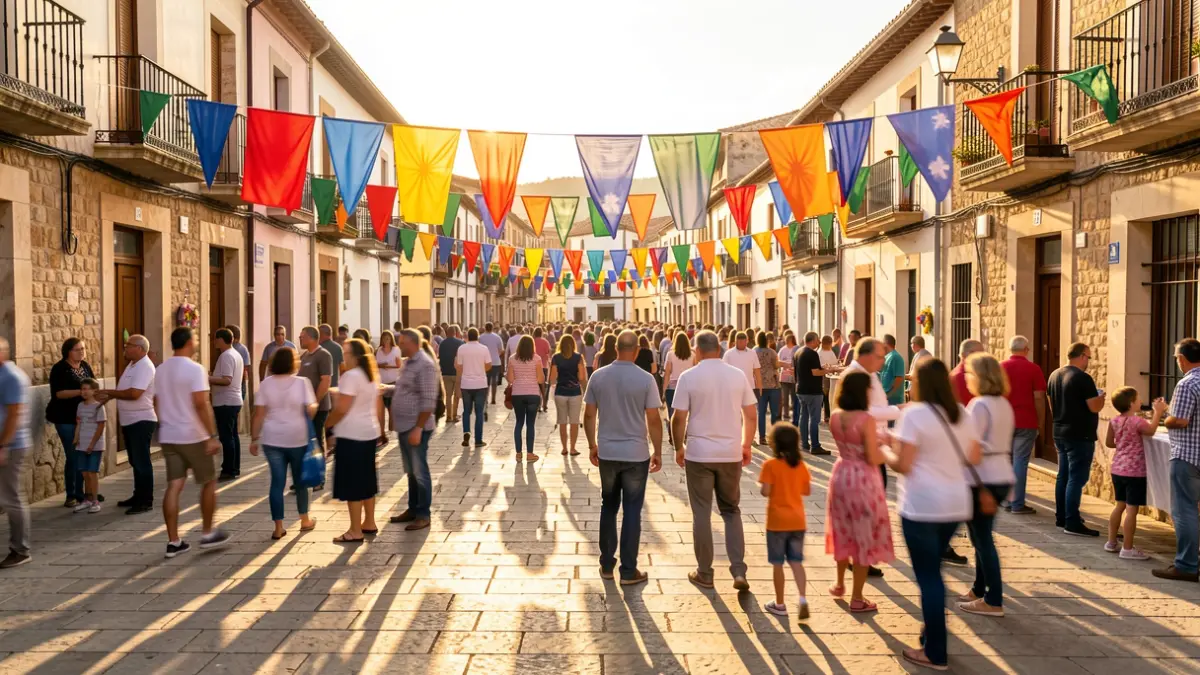 Generic image of a Valencian town square with a festive atmosphere.