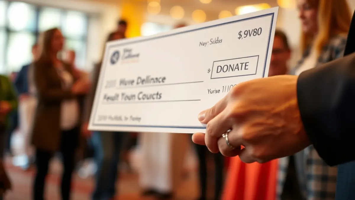 Generic image of a solidarity check being handed over at a community event.