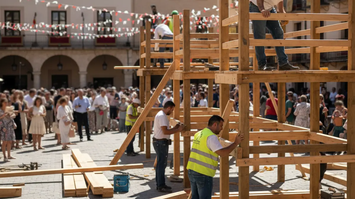 Imatge de l'assemblatge dels cadafals per a les festes de Sant Pasqual en Vila-real.