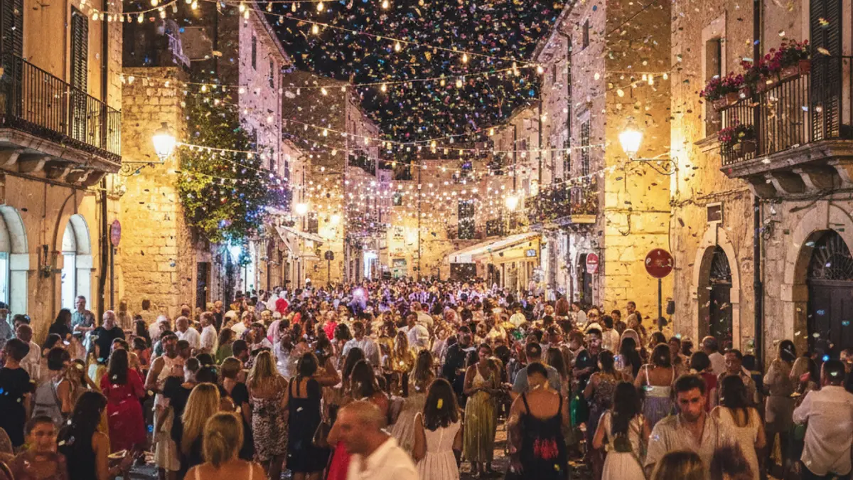 Imagen genérica de una fiesta popular con gente y luces de colores.