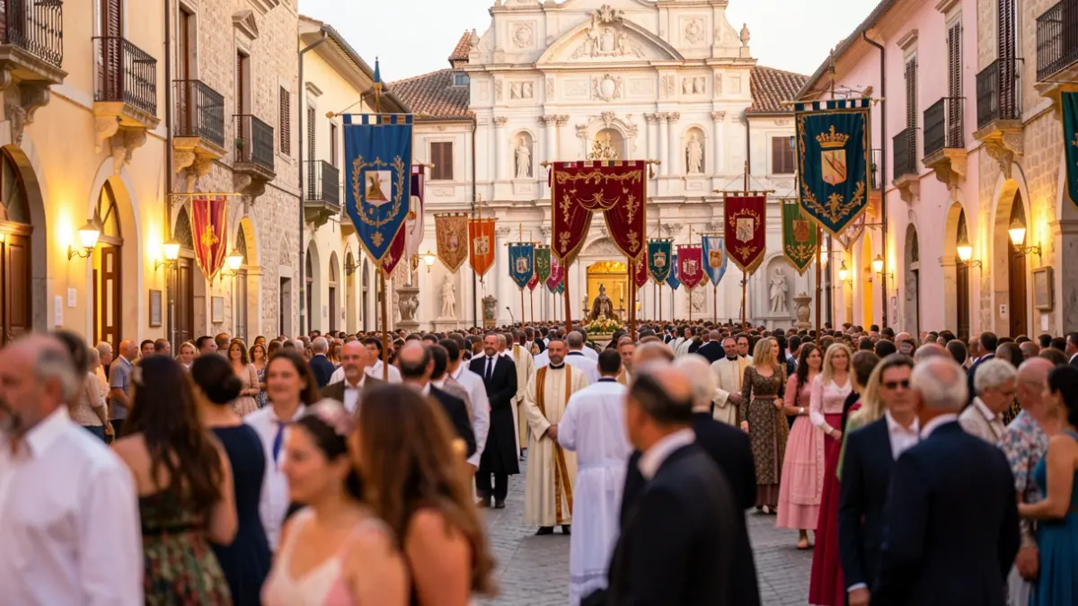 Imatge genèrica d'una festa religiosa tradicional en una plaça de poble mediterrani.
