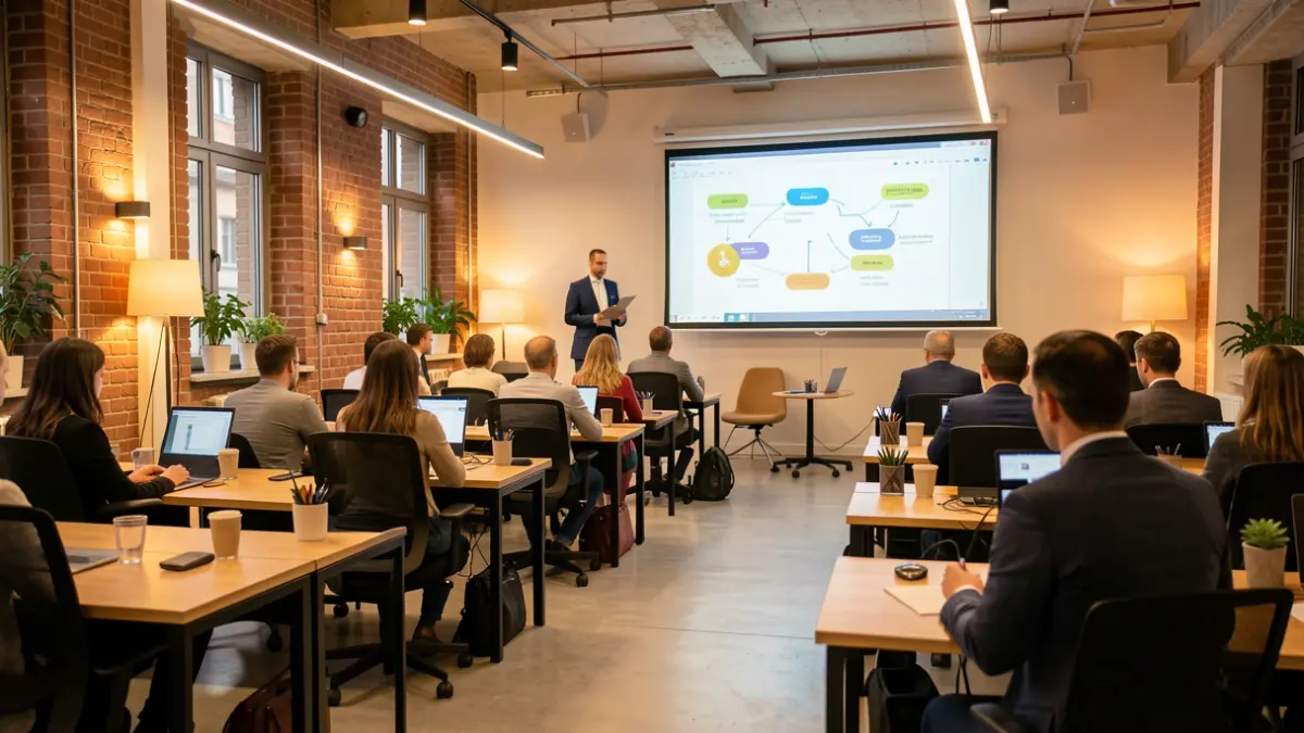 Generic image of a co-working space with business elements.